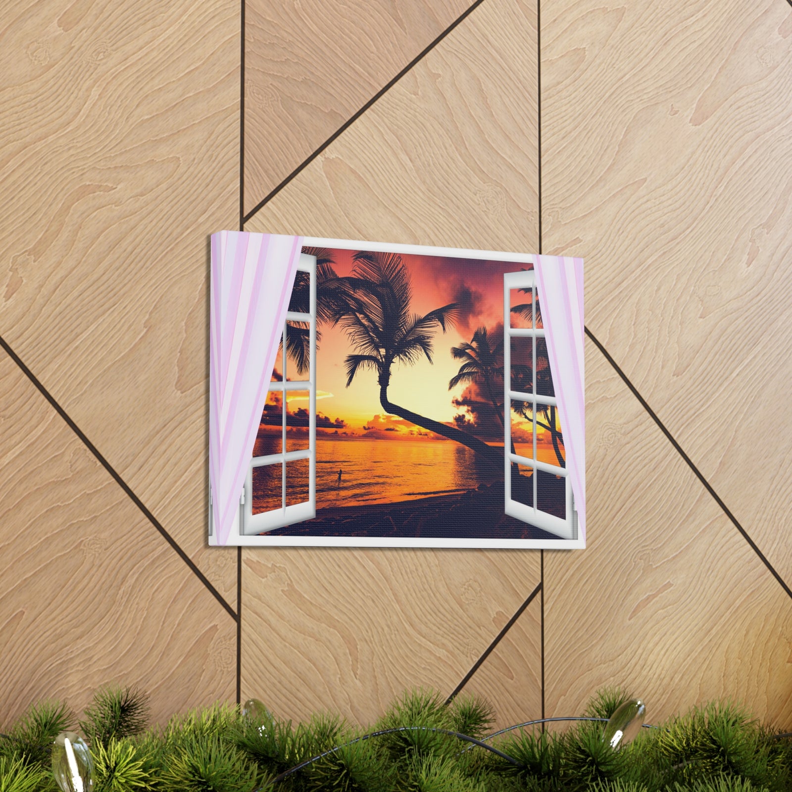 Window Open View Sea Sunset Sun In The Clouds Ocean Canvas Wall Art for Home Decor Ready-to-Hang-Express Your Love Gifts