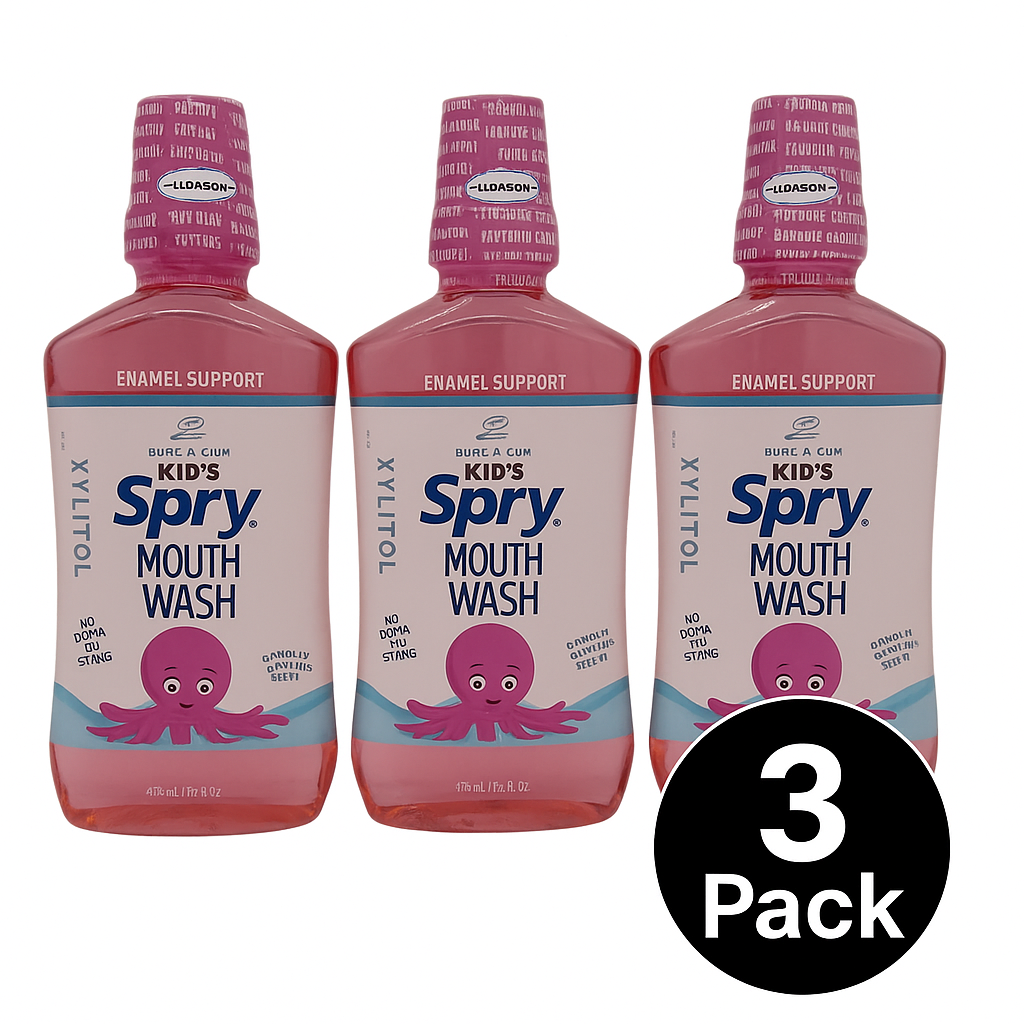 Spry Kids Bubble Gum Flavor Xylitol Mouthwash 3 Pack Fluoride-Free Bubble Gum Flavor Enamel Support, 16 fl oz-Express Your Love Gifts