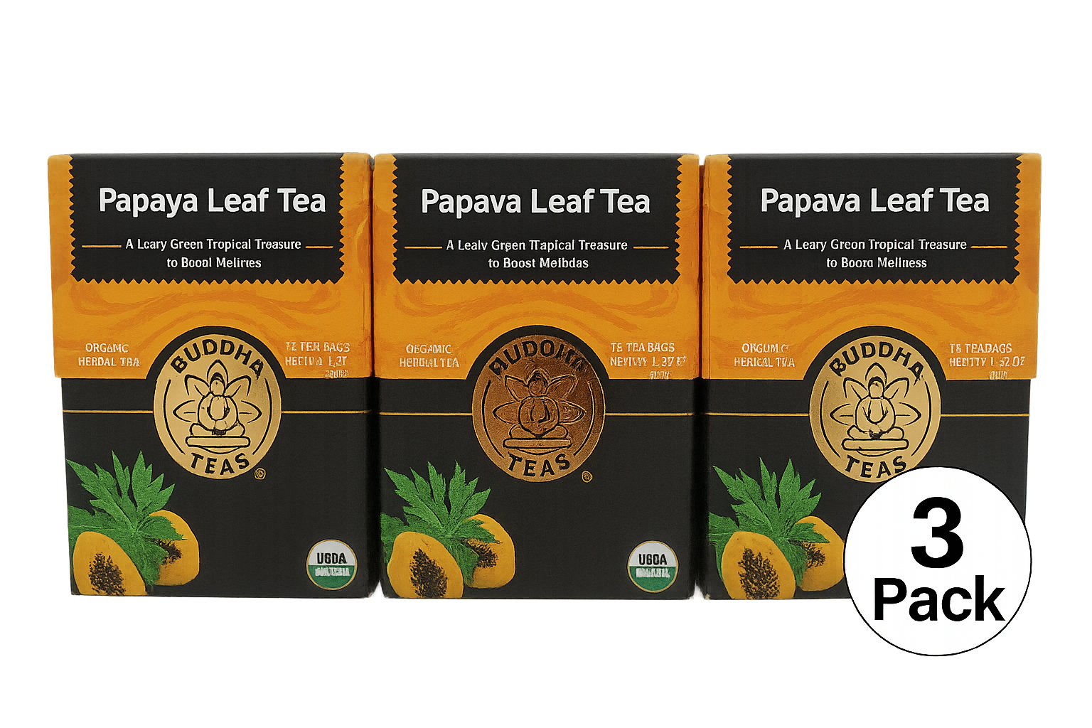 Buddha Teas Organic Papaya Leaf Tea – Caffeine-Free, Kosher, USDA Organic, 54 Bleach-Free Tea Bags (Pack of 3)-Express Your Love Gifts