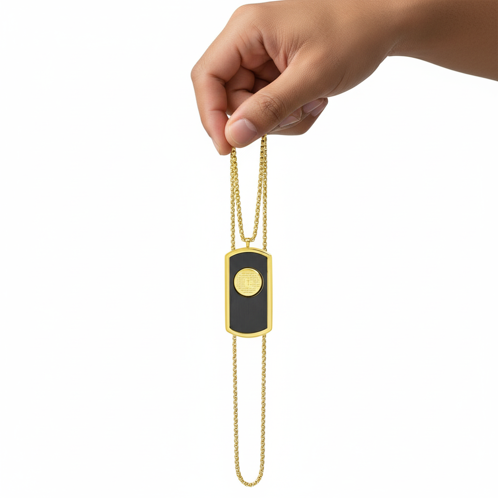 Our Father Dog Tag Necklace Men's Two-Tone Black IP & 18K Gold Plated Stainless Steel 24" Chain-Express Your Love Gifts