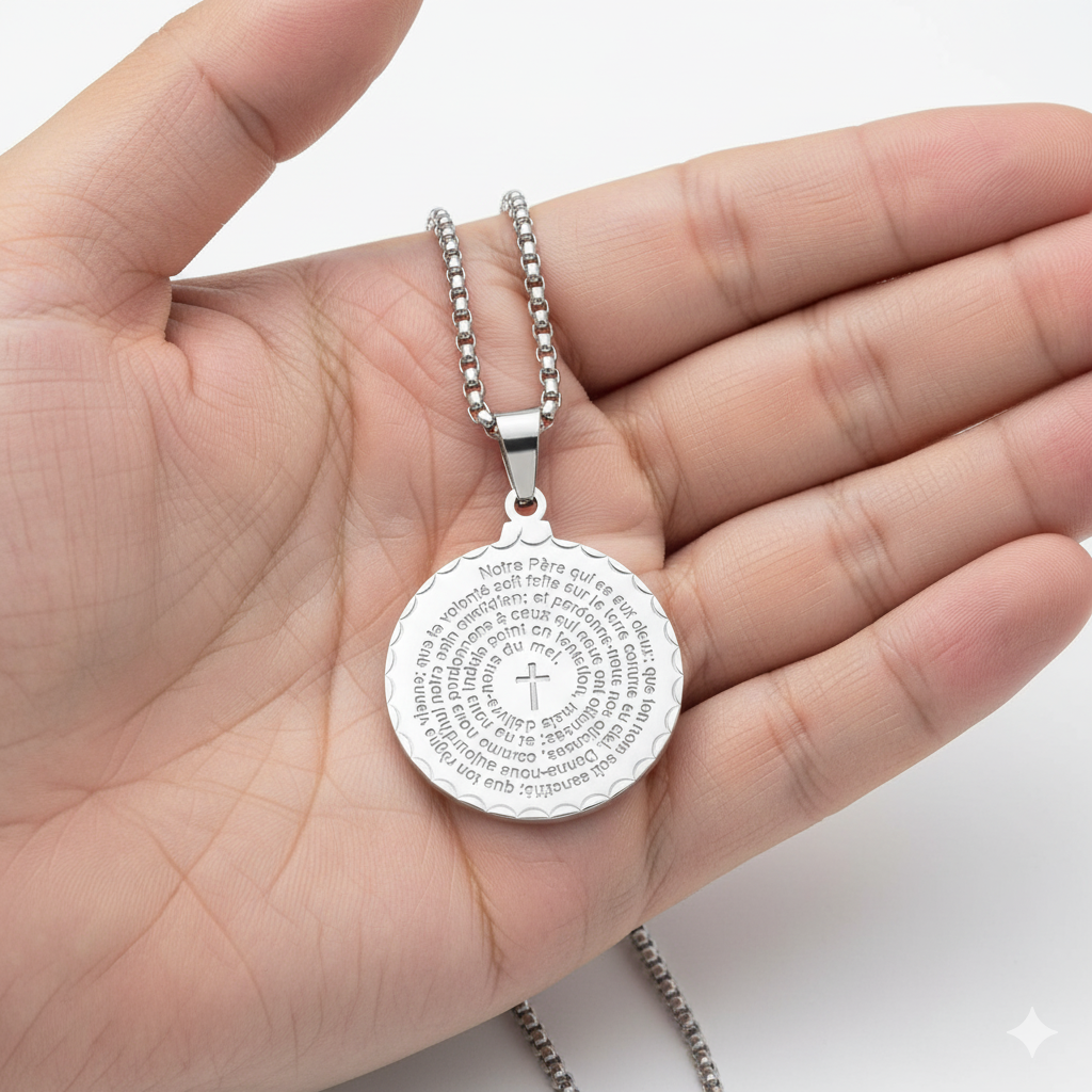 Men's Notre Pere Prayer Pendant Stainless Steel 24" Chain-Express Your Love Gifts