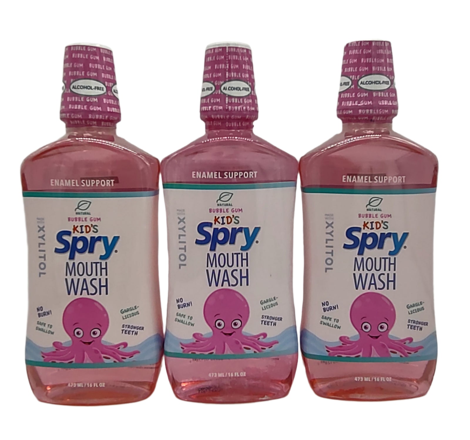 Spry Kids Bubble Gum Flavor Xylitol Mouthwash 3 Pack Fluoride-Free Bubble Gum Flavor Enamel Support, 16 fl oz-Express Your Love Gifts