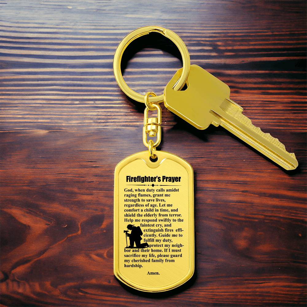 Firefighter's Prayer Bible Keychain Stainless Steel or 18k Gold Dog Tag-Express Your Love Gifts