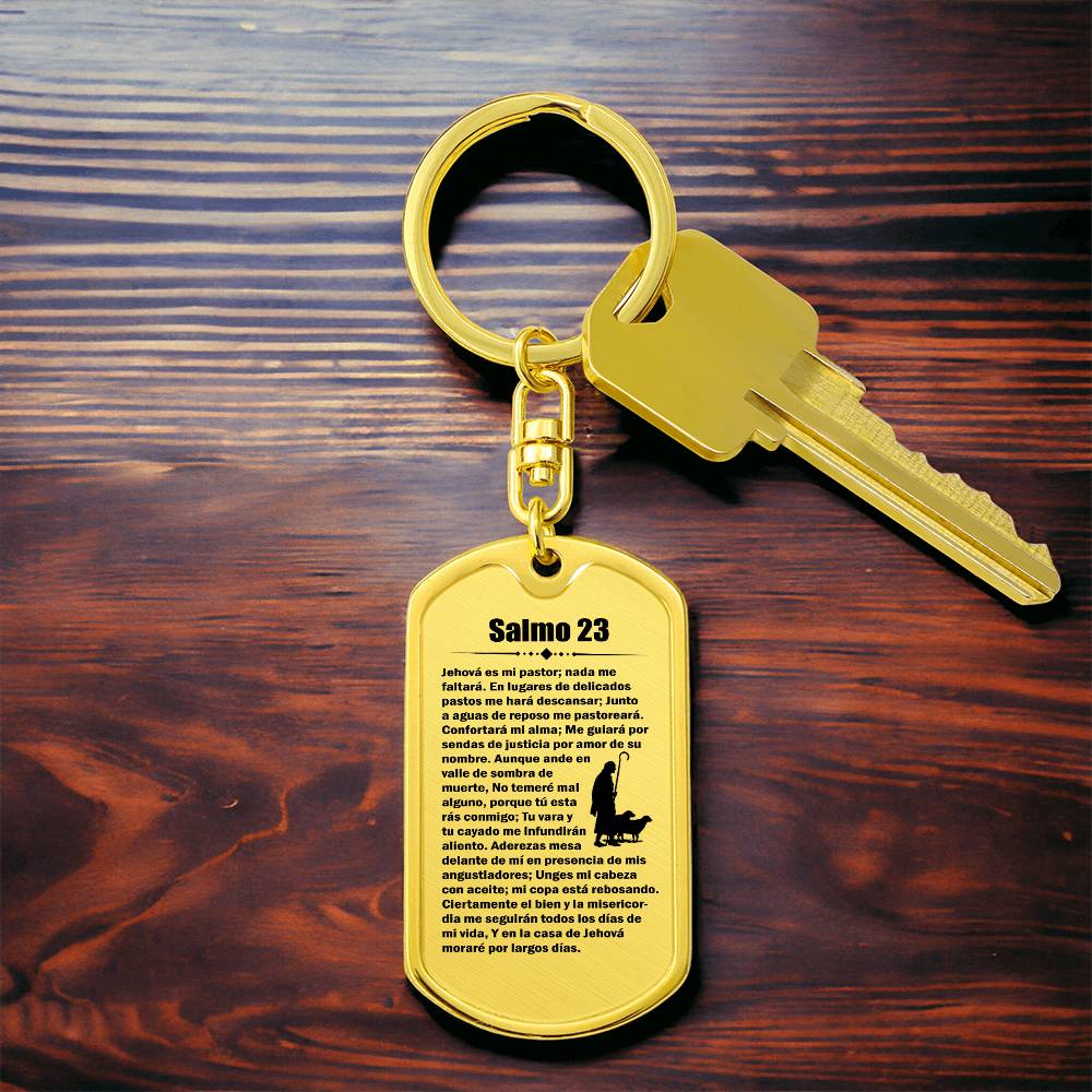 Psalm 23 Spanish Salmo 23 Bible Keychain Stainless Steel or 18k Gold Dog Tag-Express Your Love Gifts