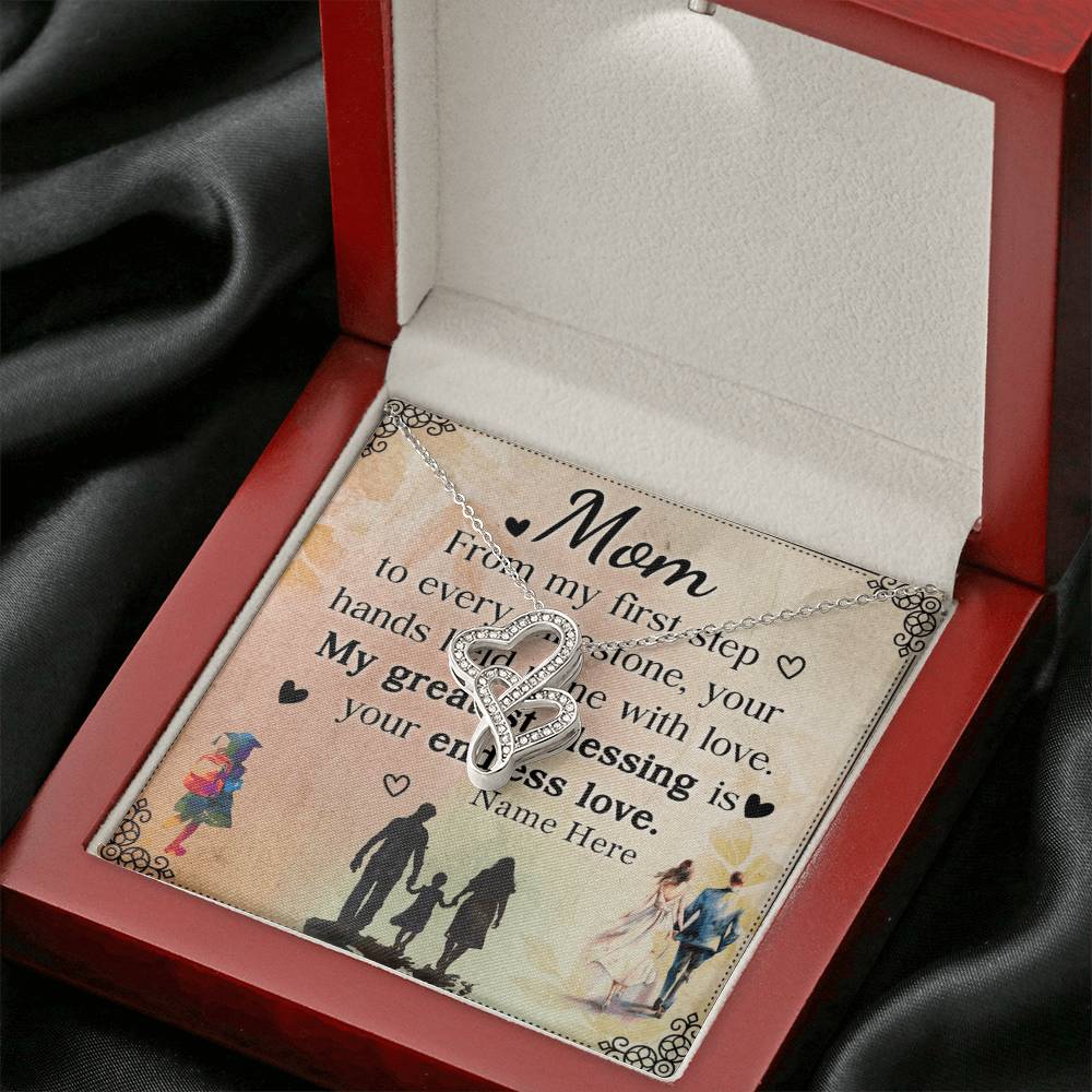 Personalized To Mom My Greatest Blessing is Your Love Eternal Hearts CZ Necklace 14K White Gold Over Stainless Steel-Express Your Love Gifts