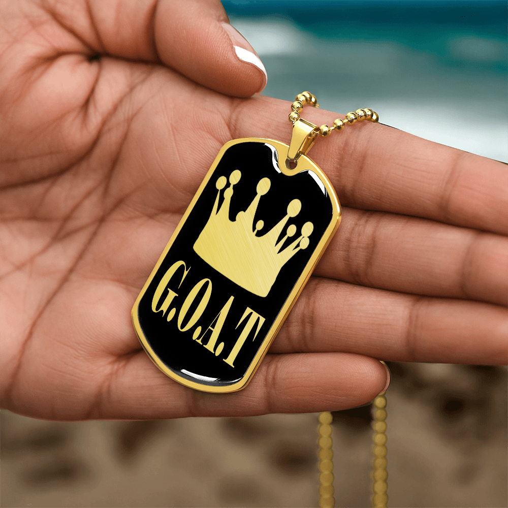 GOAT Greatest of All Time Necklace Dog Tag Stainless Steel or 18k Gold w 24"Chain-Express Your Love Gifts