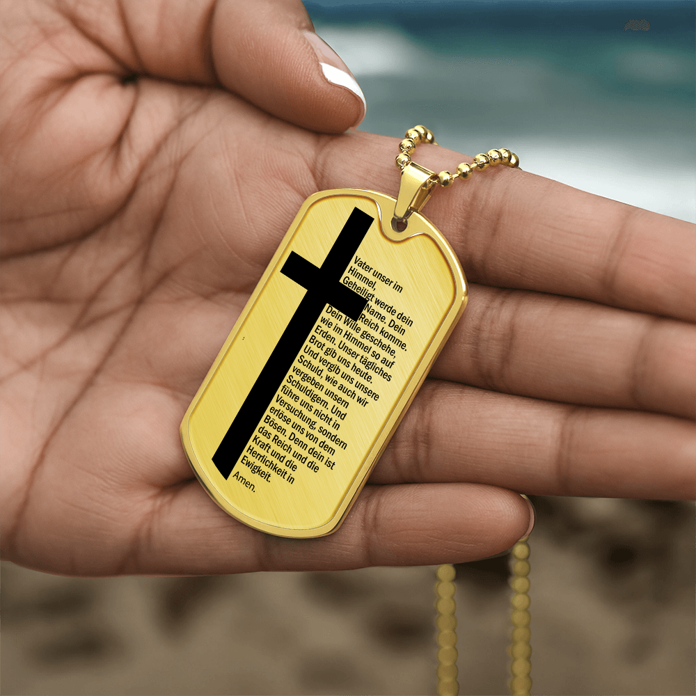 Lord's Prayer German Vater Unser Necklace Dog Tag Stainless Steel or 18k Gold w 24" Chain-Express Your Love Gifts