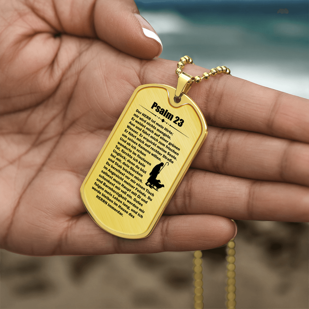 Psalm 23 German Necklace Dog Tag Stainless Steel or 18k Gold w 24" Chain-Express Your Love Gifts