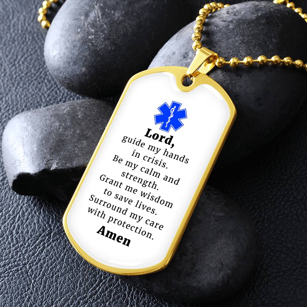 EMT Prayer Necklace Stainless Steel or 18k Gold Dog Tag 24" Chain-Express Your Love Gifts