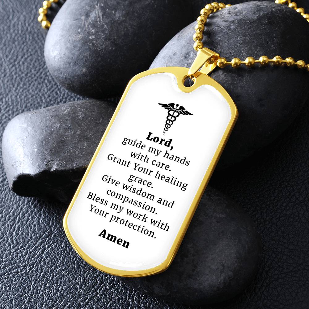 Doctor's Prayer Necklace Stainless Steel or 18k Gold Dog Tag 24" Chain-Express Your Love Gifts