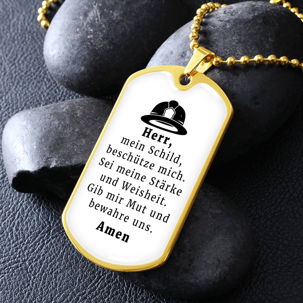 Feuerwehrmann German Firefighter Prayer Necklace Stainless Steel or 18k Gold Dog Tag 24" Chain-Express Your Love Gifts