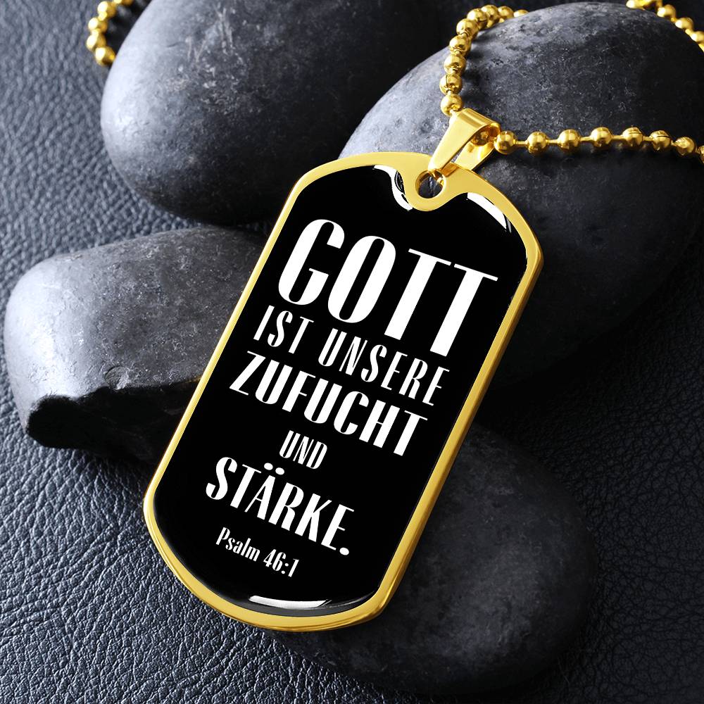 Psalm 46:10 God is Our Refuge and Strength Necklace Stainless Steel or 18k Gold Dog Tag 24" Chain-Express Your Love Gifts