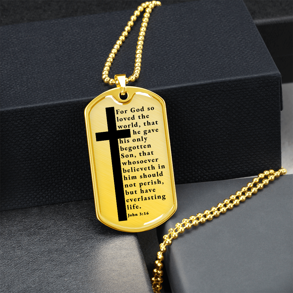 Everlasting Life John 3:16 Necklace Stainless Steel or 18k Gold Dog Tag W 24"-Express Your Love Gifts