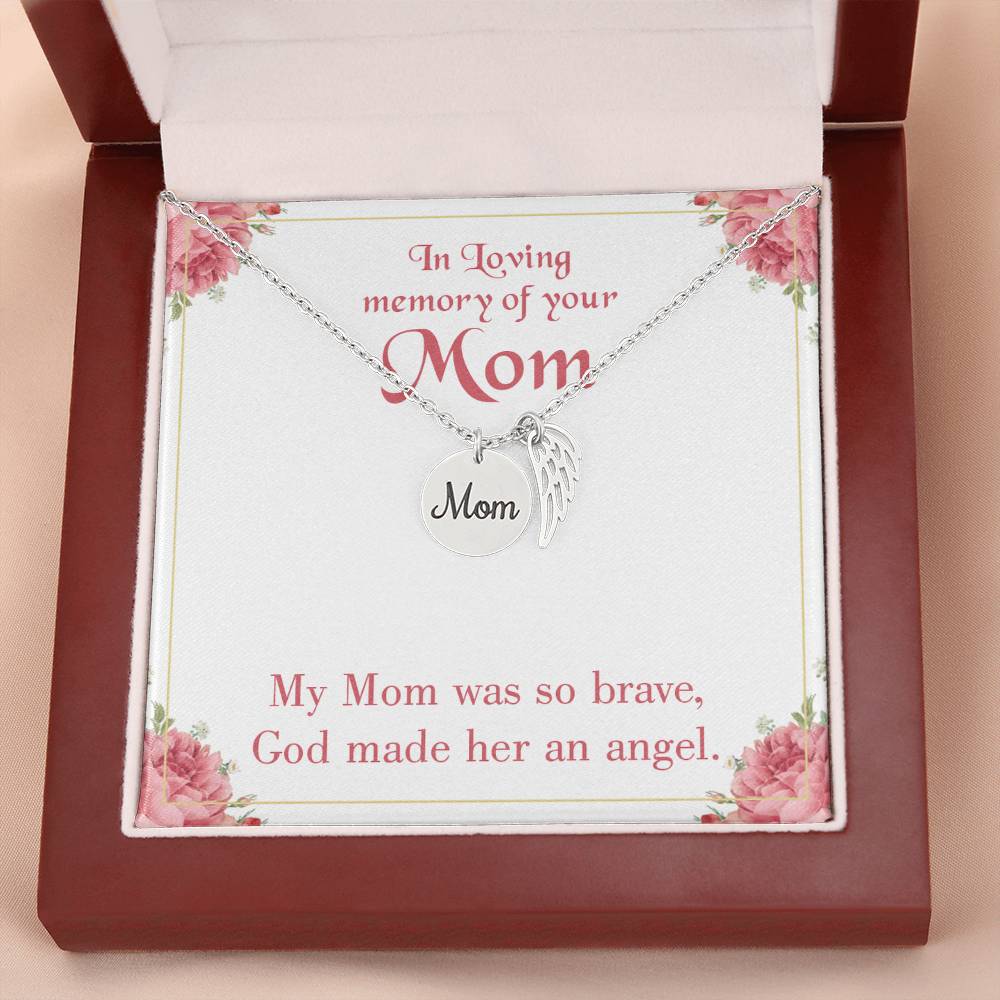 Brave Mom Mom Remembrance Necklace Angel Wing Charm, Stainless Steel 18-22'' Chain-Express Your Love Gifts