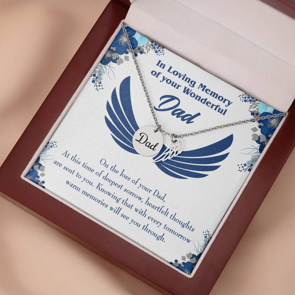 Deepest Sorrow Remembrance Necklace for Dad Angel Wing Charm Stainless Steel or 18k Gold Finish-Express Your Love Gifts
