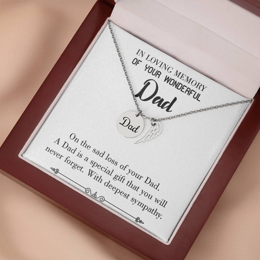 Special Gift Remembrance Necklace for Dad Angel Wing Charm Stainless Steel or 18k Gold Finish-Express Your Love Gifts