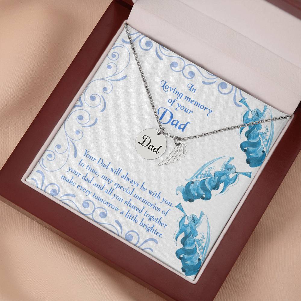 Tomorrow a Little Brighter Remembrance Necklace for Dad Angel Wing Charm Stainless Steel or 18k Gold Finish-Express Your Love Gifts