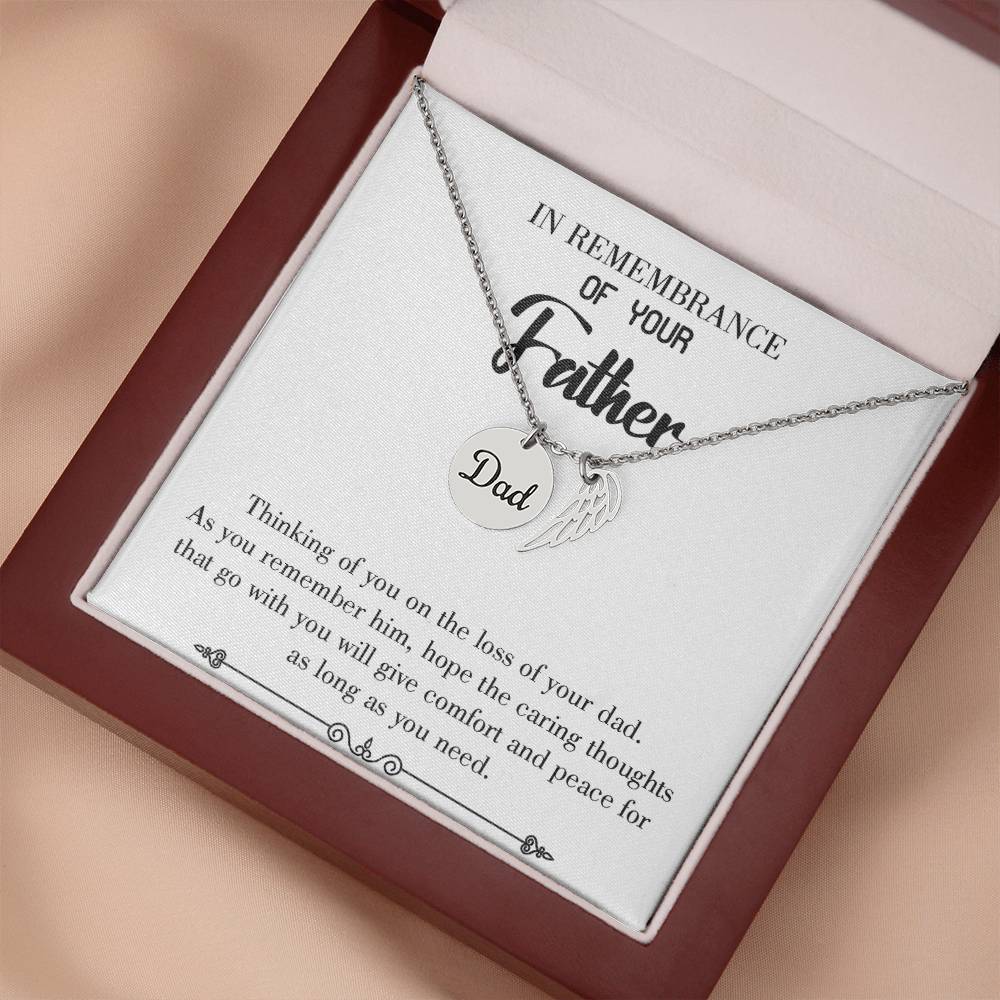 Comfort and Peace Remembrance Necklace for Dad Angel Wing Charm Stainless Steel or 18k Gold Finish-Express Your Love Gifts