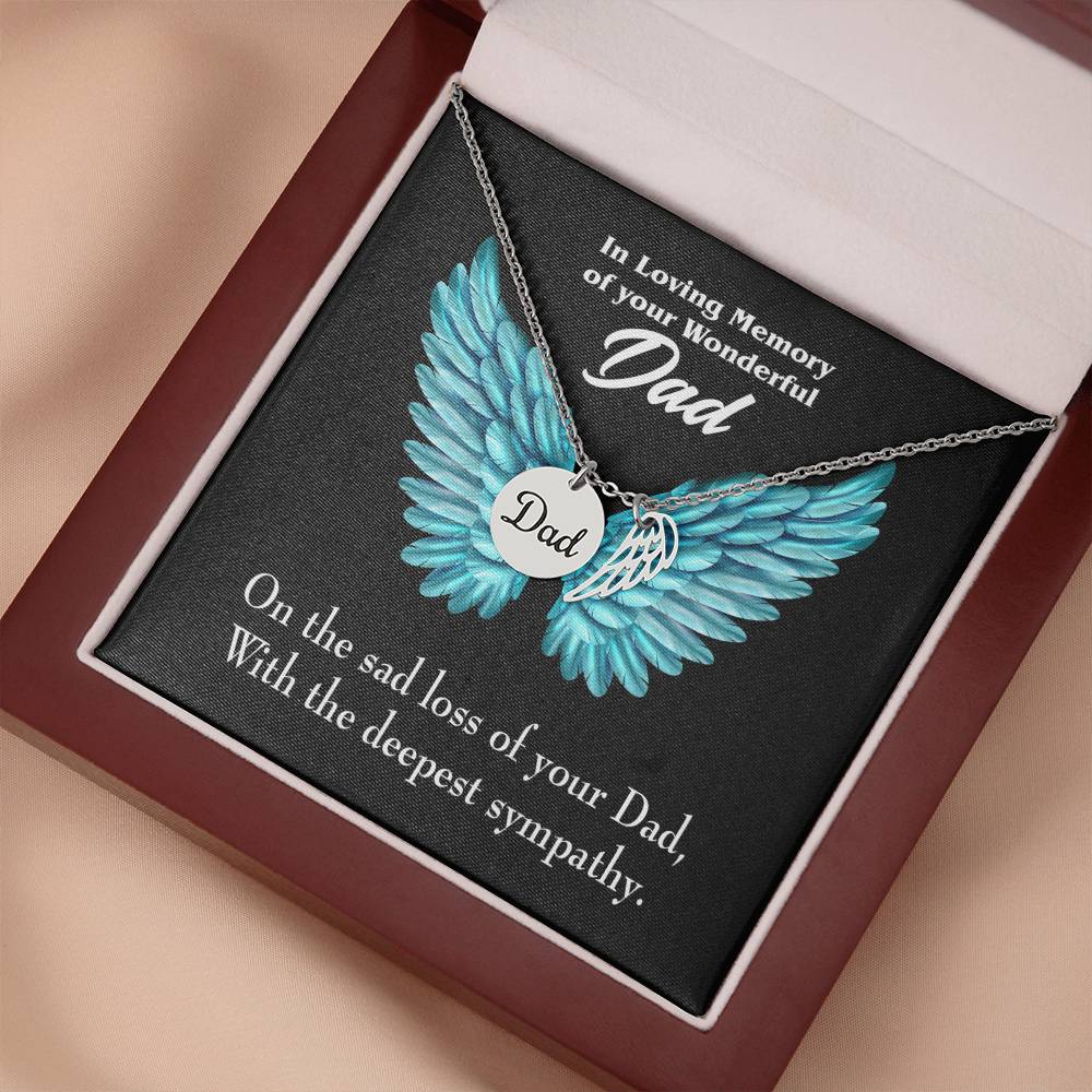 With Deepest Sympathy Remembrance Necklace for Dad Angel Wing Charm Stainless Steel or 18k Gold Finish-Express Your Love Gifts