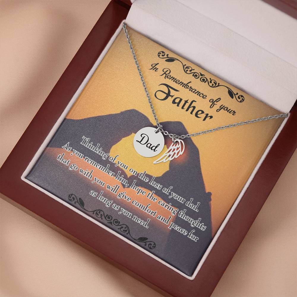 Thinking of You Remembrance Necklace for Dad Angel Wing Charm Stainless Steel or 18k Gold Finish-Express Your Love Gifts