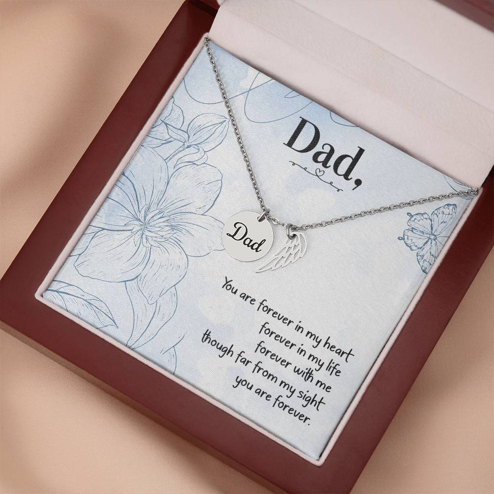 You are Forever in My Heart Dad Remembrance Necklace for Dad Angel Wing Charm Stainless Steel or 18k Gold Finish-Express Your Love Gifts