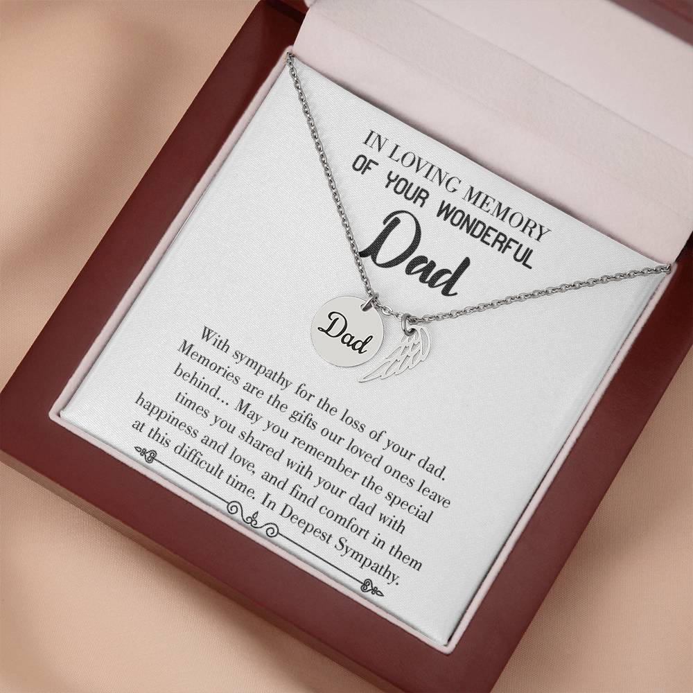 Memories are Gifts Remembrance Necklace for Dad Angel Wing Charm Stainless Steel or 18k Gold Finish-Express Your Love Gifts