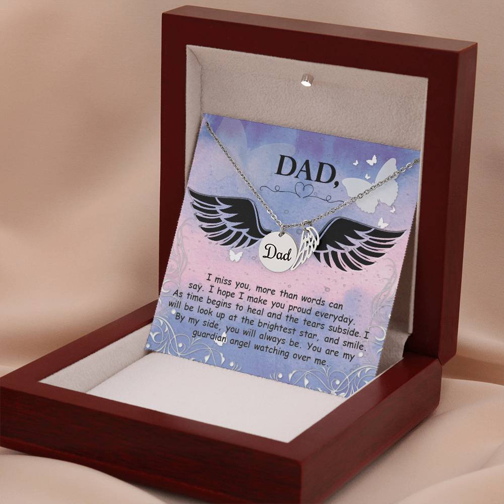 I Miss You More Remembrance Necklace for Dad Angel Wing Charm Stainless Steel or 18k Gold Finish-Express Your Love Gifts