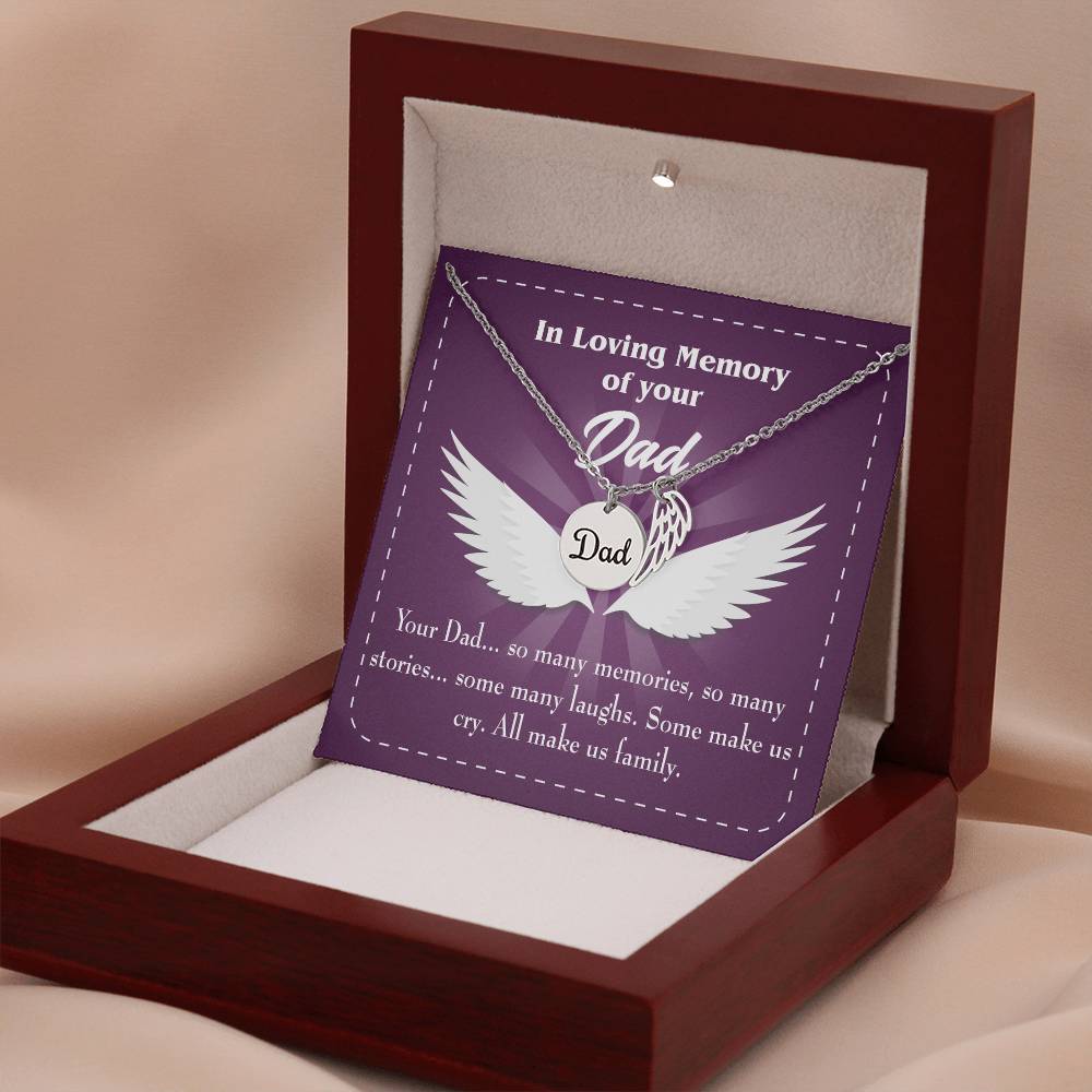 Your Dad Remembrance Necklace for Dad Angel Wing Charm Stainless Steel or 18k Gold Finish-Express Your Love Gifts