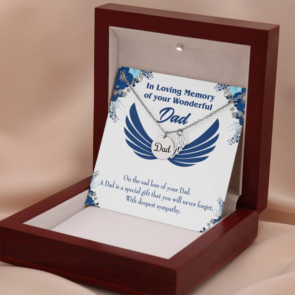 Dad is a Special Gift Remembrance Necklace for Dad Angel Wing Charm Stainless Steel or 18k Gold Finish-Express Your Love Gifts