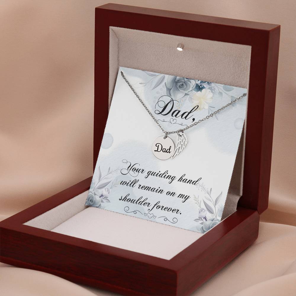 Your Guiding Hand Remembrance Necklace For Dad Angel Wing Charm Stainless Steel or 18k Gold Finish-Express Your Love Gifts