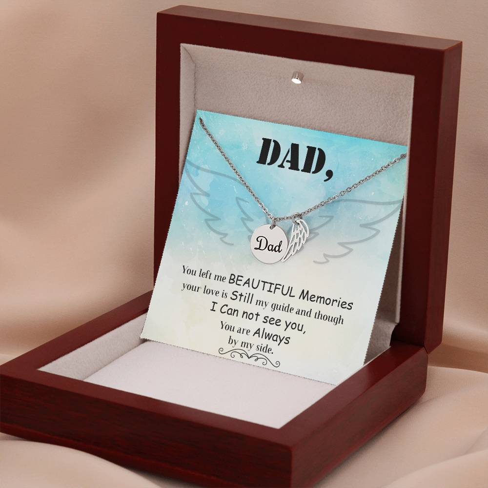 Dad You Left Me Remembrance Necklace for Dad Angel Wing Charm Stainless Steel or 18k Gold Finish-Express Your Love Gifts