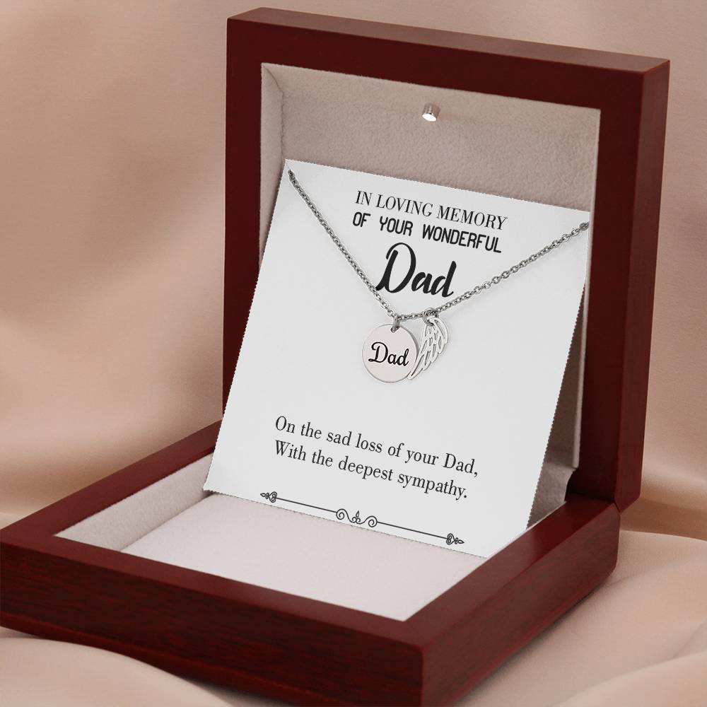 Deepest Sympathy Remembrance Necklace for Dad Angel Wing Charm Stainless Steel or 18k Gold Finish-Express Your Love Gifts