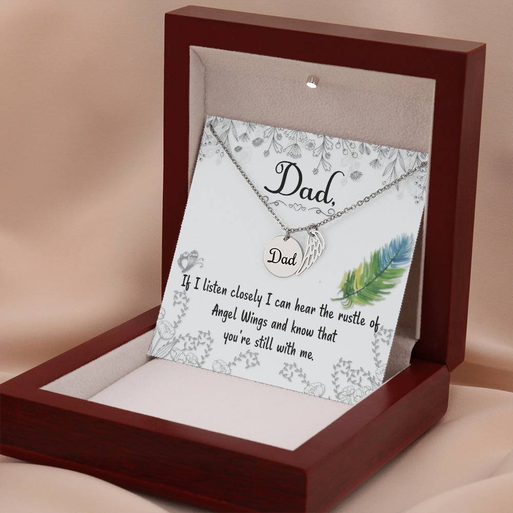 If I Listen Closely Remembrance Necklace for Dad Angel Wing Charm Stainless Steel or 18k Gold Finish-Express Your Love Gifts