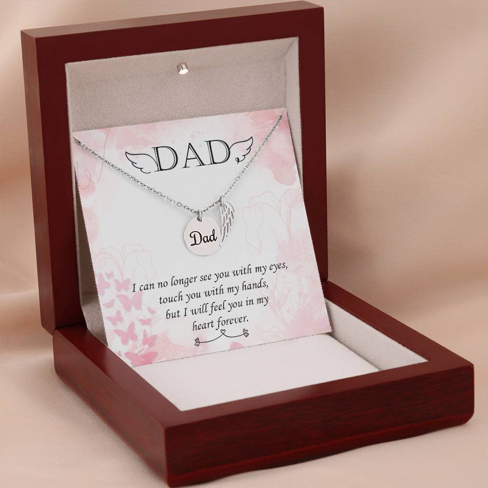 I Can No Longer See Remembrance Necklace for Dad Angel Wing Charm Stainless Steel or 18k Gold Finish-Express Your Love Gifts