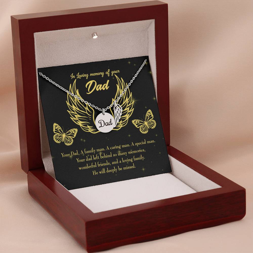 A Family Man Remembrance Necklace for Dad Angel Wing Charm Stainless Steel or 18k Gold Finish-Express Your Love Gifts