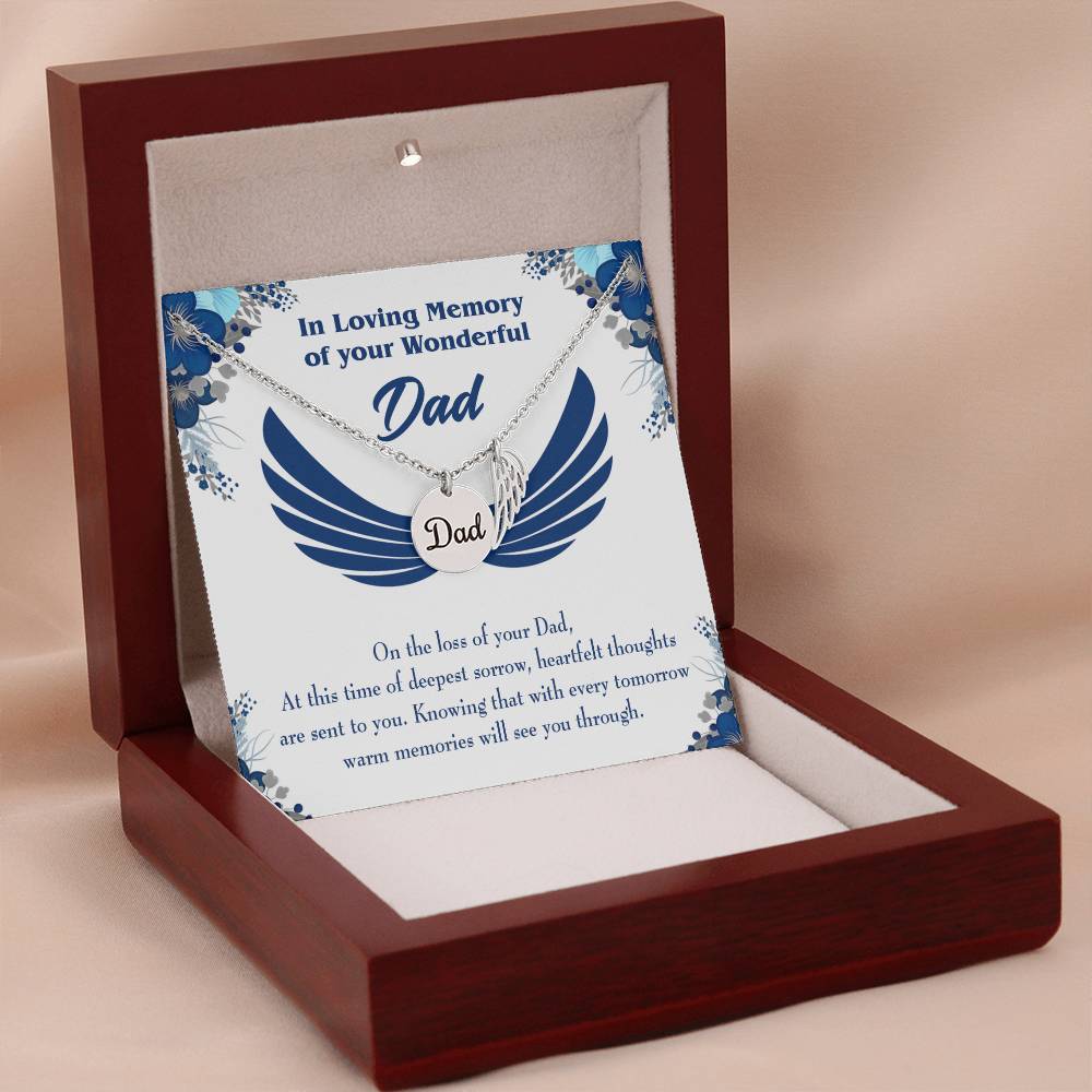 Deepest Sorrow Remembrance Necklace for Dad Angel Wing Charm Stainless Steel or 18k Gold Finish-Express Your Love Gifts