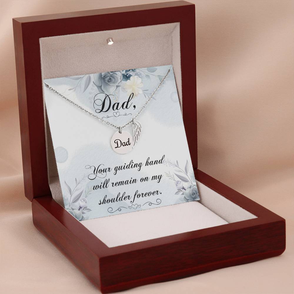 Your Guiding Hand Remembrance Necklace For Dad Angel Wing Charm Stainless Steel or 18k Gold Finish-Express Your Love Gifts