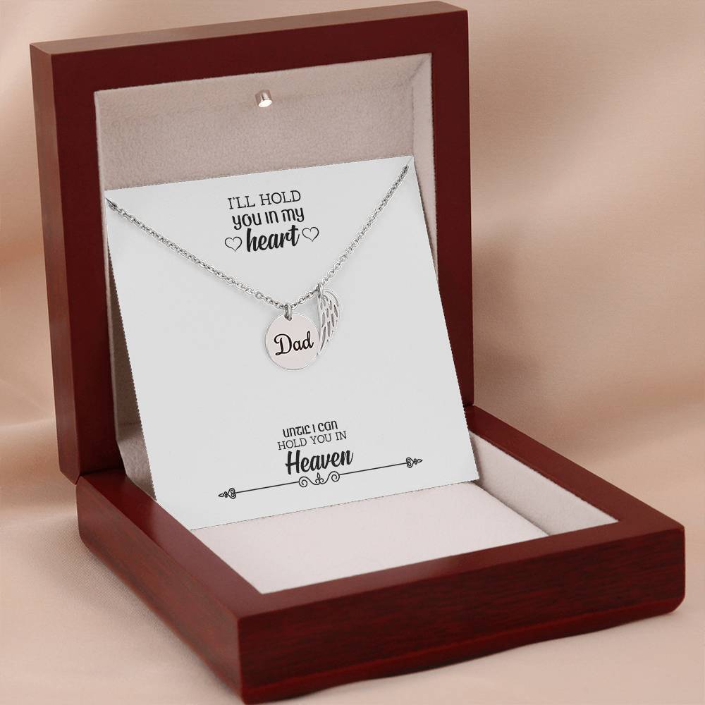 I'll Hold You in My Heart Remembrance Necklace for Dad Angel Wing Charm Stainless Steel or 18k Gold Finish-Express Your Love Gifts