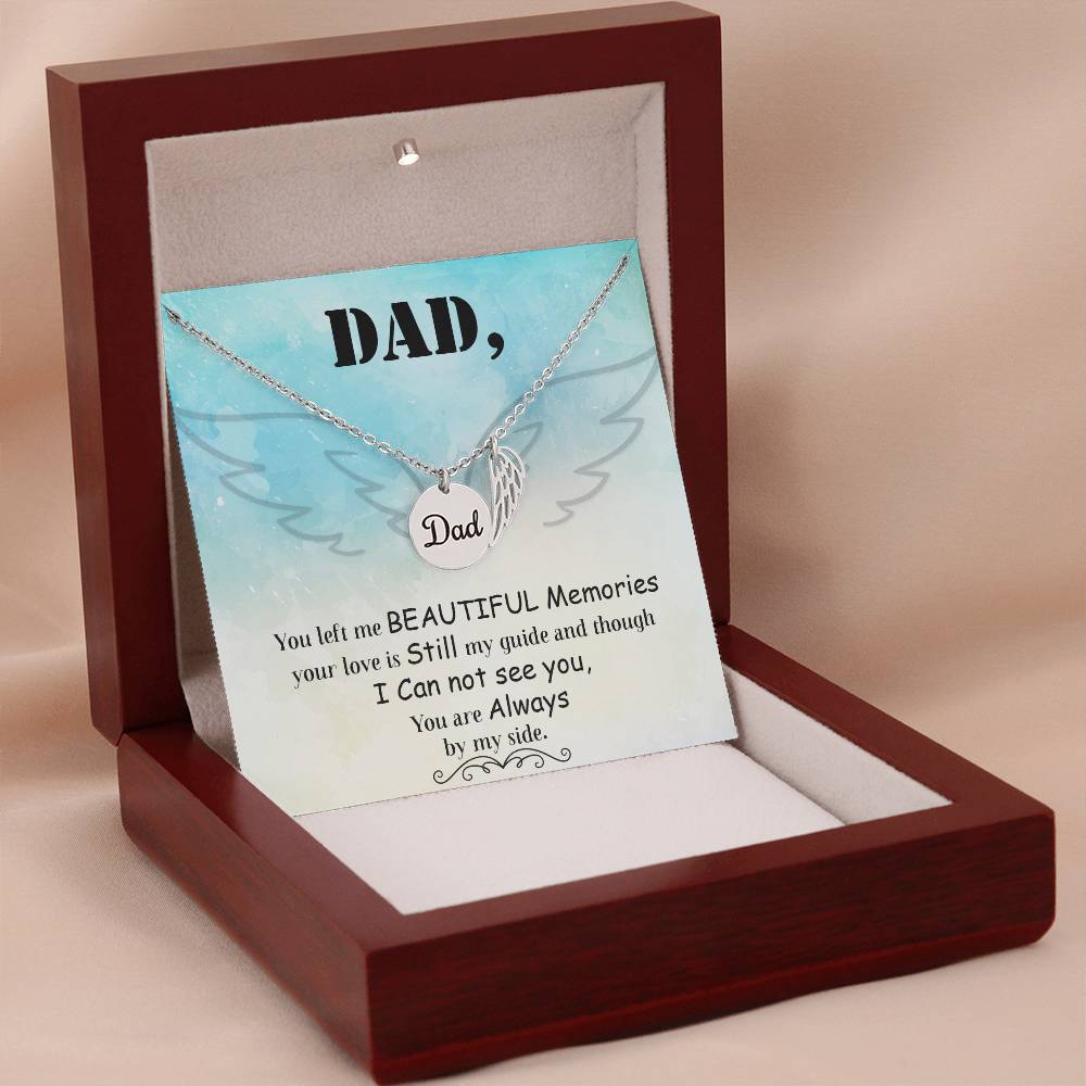 Dad You Left Me Remembrance Necklace for Dad Angel Wing Charm Stainless Steel or 18k Gold Finish-Express Your Love Gifts