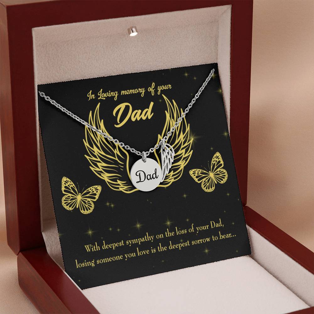 Losing Someone Remembrance Necklace for Dad Angel Wing Charm Stainless Steel or 18k Gold Finish-Express Your Love Gifts