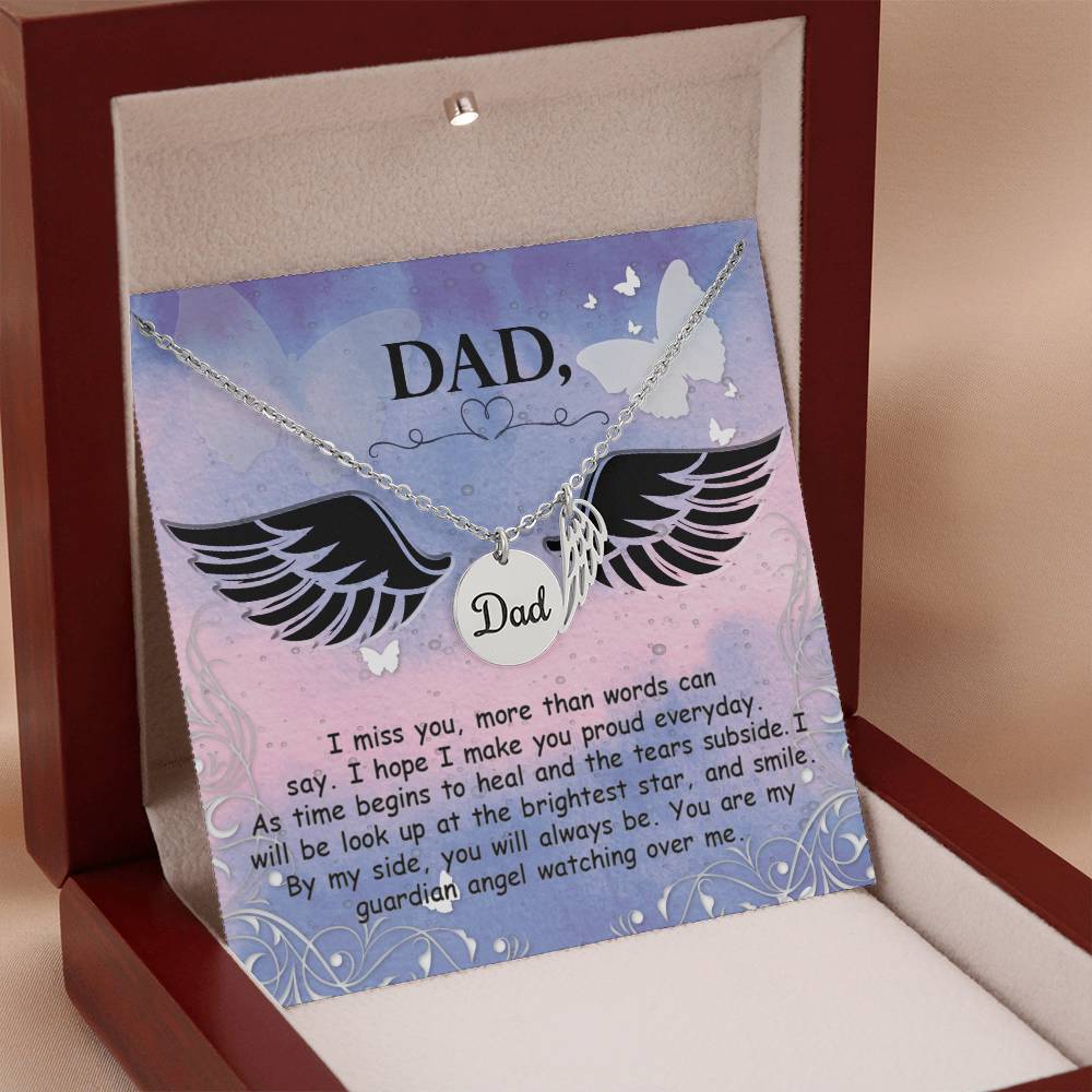 I Miss You More Remembrance Necklace for Dad Angel Wing Charm Stainless Steel or 18k Gold Finish-Express Your Love Gifts