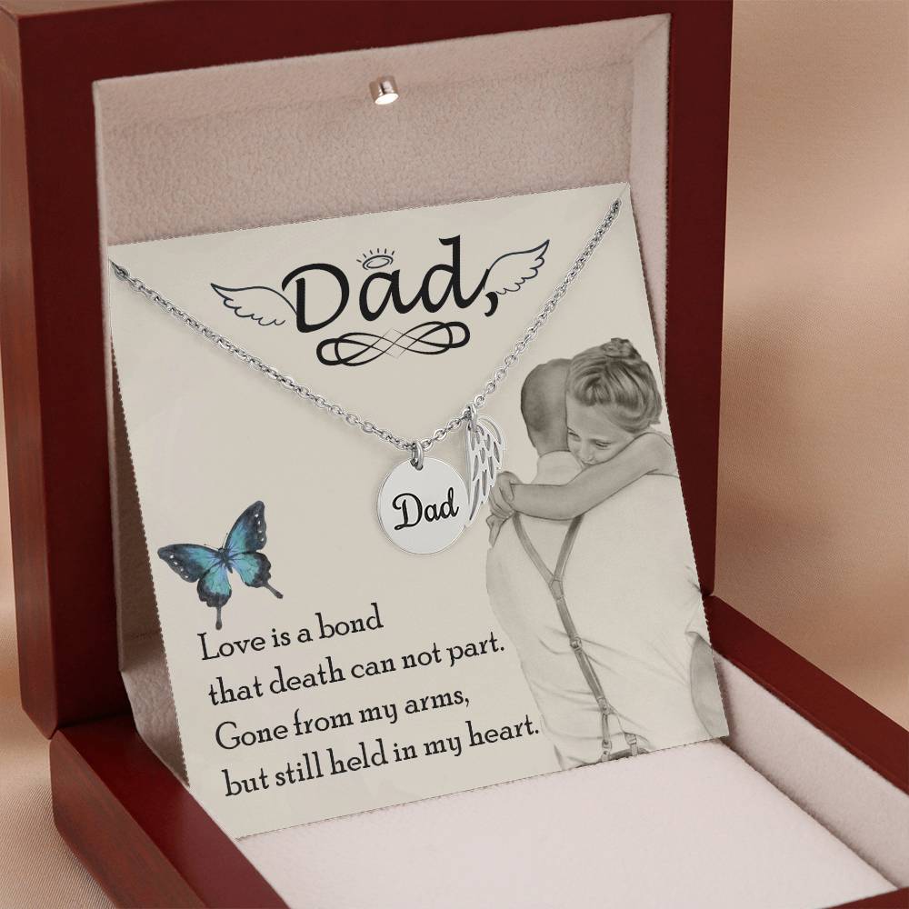 Love is Bond Remembrance Necklace for Dad Angel Wing Charm Stainless Steel or 18k Gold Finish-Express Your Love Gifts