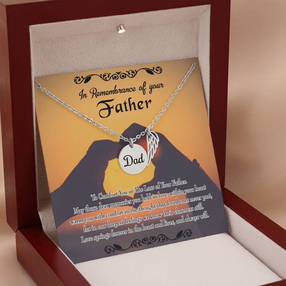 To Comfort You Remembrance Necklace for Dad Angel Wing Charm Stainless Steel or 18k Gold Finish-Express Your Love Gifts
