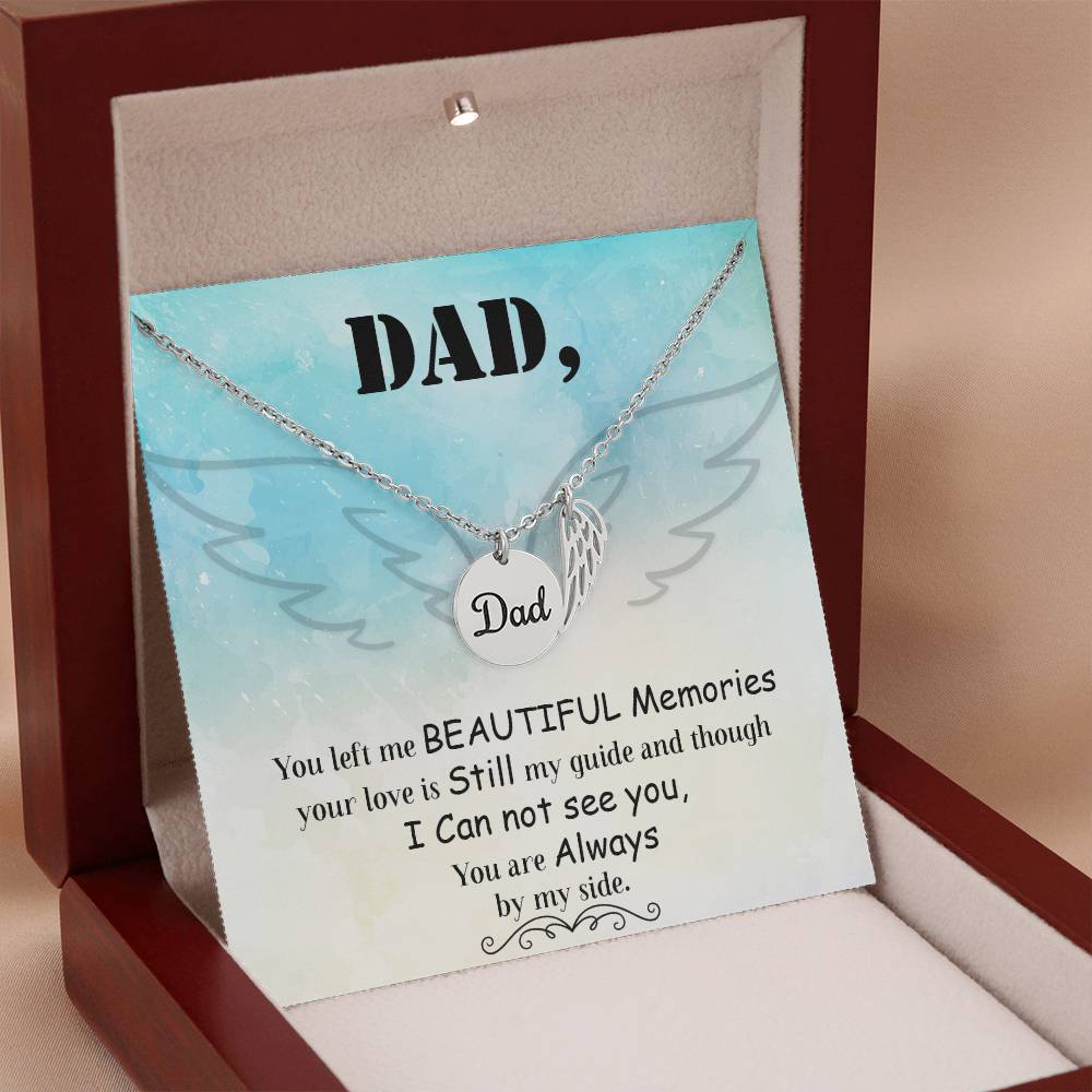 Dad You Left Me Remembrance Necklace for Dad Angel Wing Charm Stainless Steel or 18k Gold Finish-Express Your Love Gifts