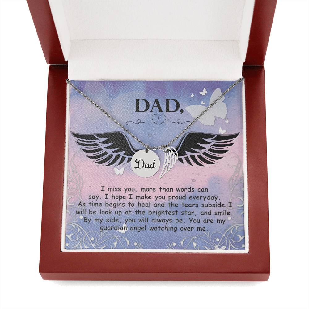 I Miss You More Remembrance Necklace for Dad Angel Wing Charm Stainless Steel or 18k Gold Finish-Express Your Love Gifts