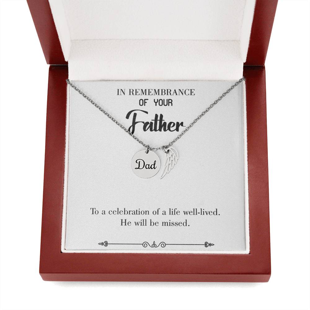 Celebration of a Life Remembrance Necklace for Dad Angel Wing Charm Stainless Steel or 18k Gold Finish-Express Your Love Gifts