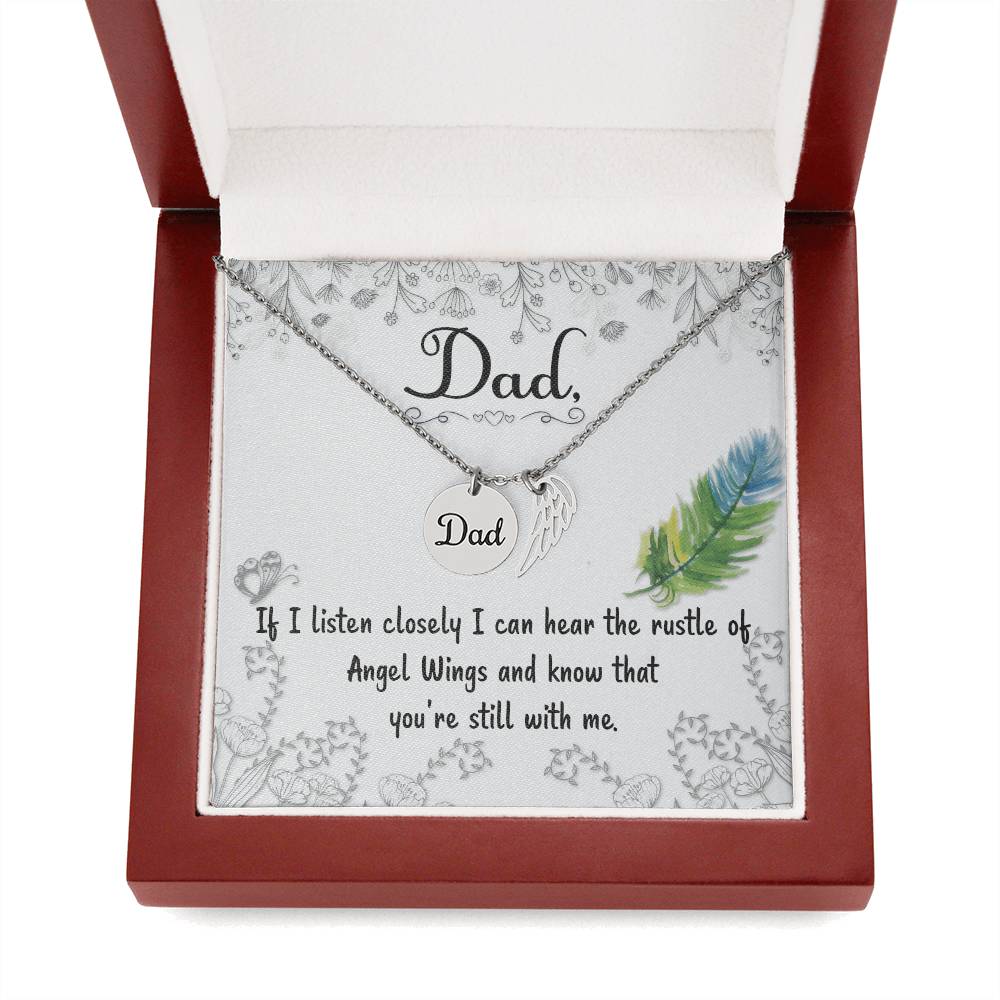 If I Listen Closely Remembrance Necklace for Dad Angel Wing Charm Stainless Steel or 18k Gold Finish-Express Your Love Gifts