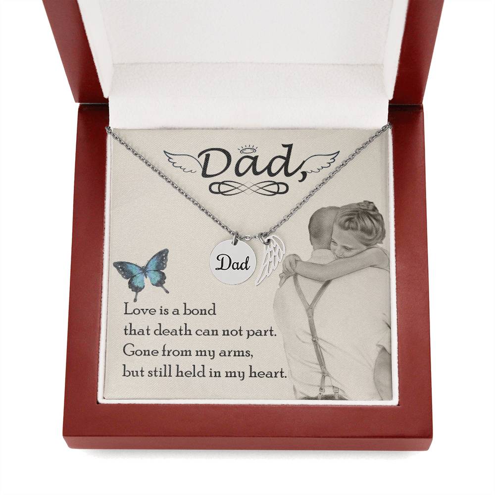 Love is Bond Remembrance Necklace for Dad Angel Wing Charm Stainless Steel or 18k Gold Finish-Express Your Love Gifts