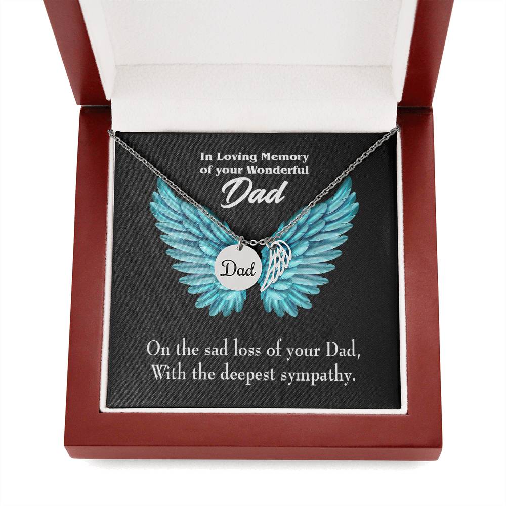 With Deepest Sympathy Remembrance Necklace for Dad Angel Wing Charm Stainless Steel or 18k Gold Finish-Express Your Love Gifts