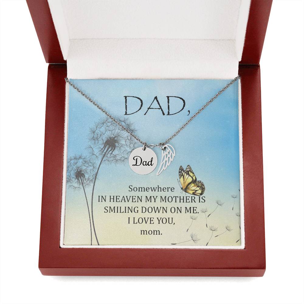 Somewhere in Heaven Remembrance Necklace for Dad Angel Wing Charm Stainless Steel or 18k Gold Finish-Express Your Love Gifts